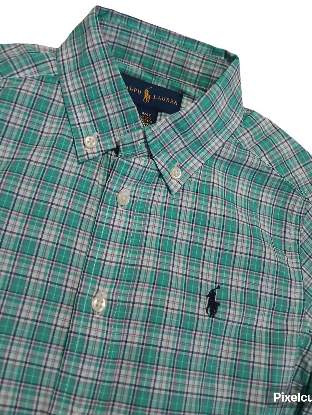 Ralph‎ Lauren Boys Classic Seagrass Green Plaid Button-Down Shirt 4T